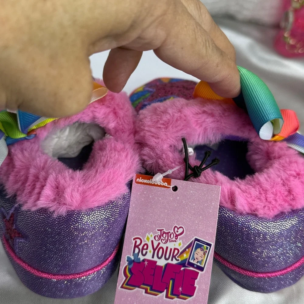 K1) Jojo Siwa-Rainbow Slippers with Stars and Spirals, Little Girls, Size 7-8(3)